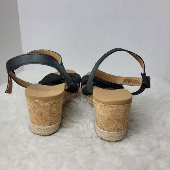 UGG Joslyn Women’s Sandals Platform Size 10 Wedge Cork Heel Leather Canvas Shoes - Picture 4 of 9